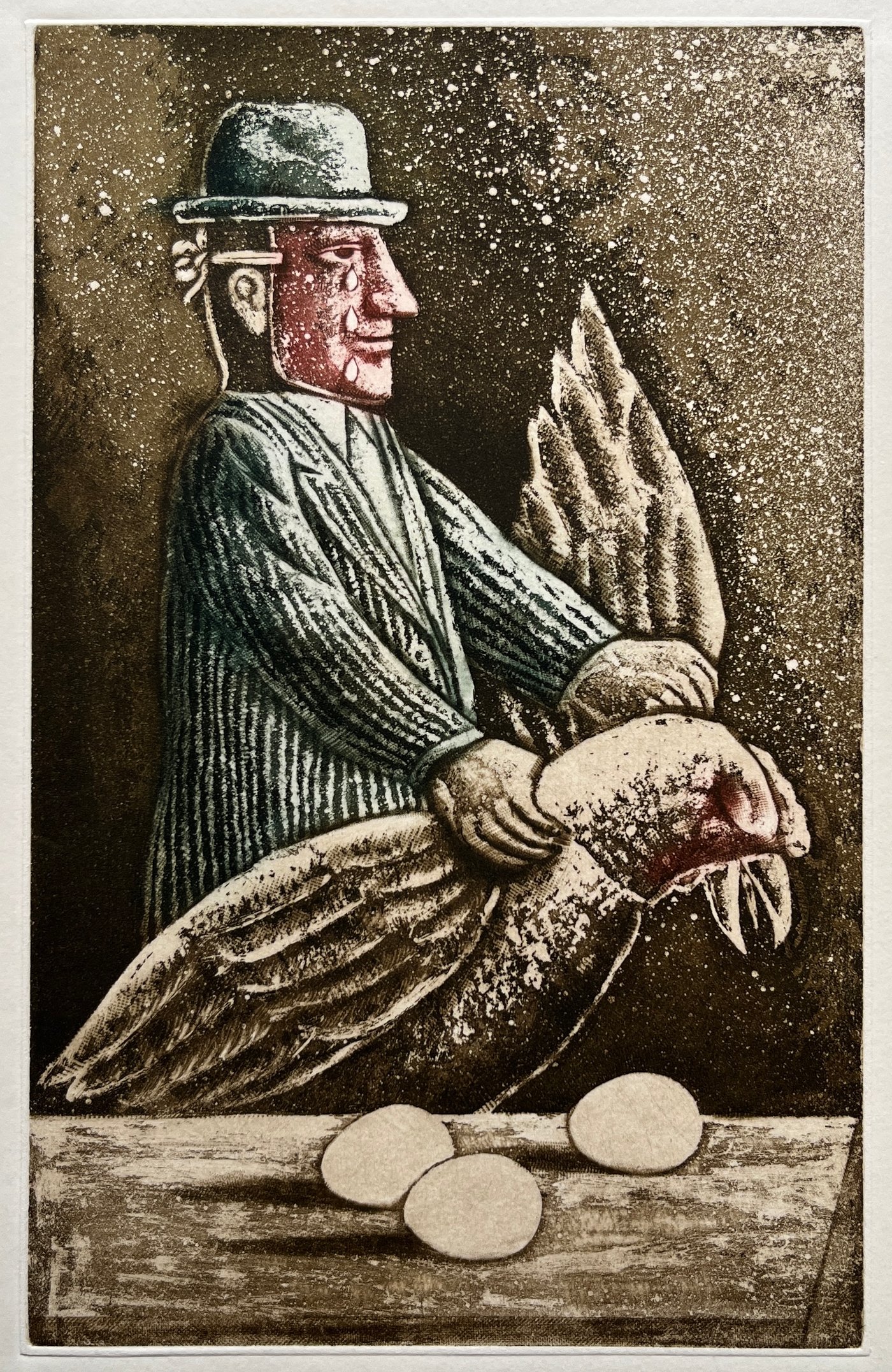 Grabado "La Gallina de los Huevos de Oro" de Luis Alberto Solari - Edición 155/200