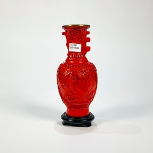 Florero de Laca Roja y Bronce con Base de Madera - imagen 1