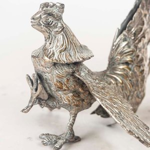 Par de Gallos de Riña de Bronce Plateado - Decoración Coleccionable - imagen 2