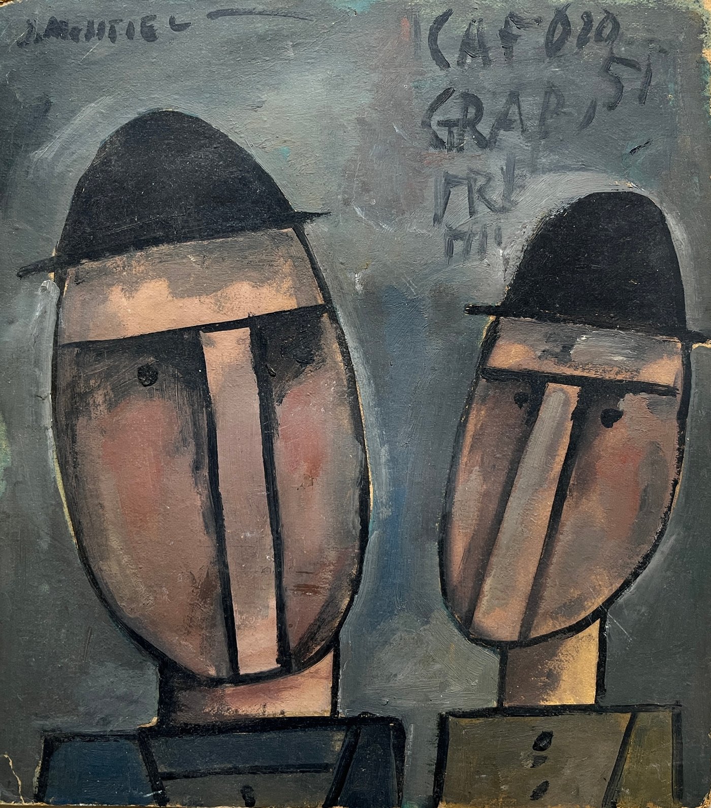 Oleo "Dos Personajes" de Jonio Montiel, 41 x 36 cm