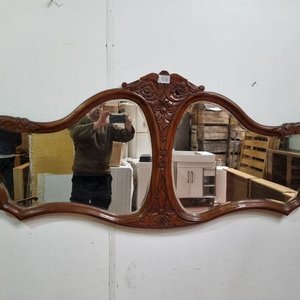 Importante Espejo Doble de Pared con Marco de Madera Tallada - imagen 2