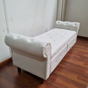 Banqueta Capitoné con Baúl Integrado en Tela Crema - imagen 3