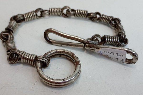 Sistema de esposas antiguas para una mano, transporte de prisioneros, metal plateado, 34cm - imagen 1