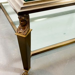 Mesa de Centro Imperio en Bronce y Cristal con Patas de Busto y Garra - imagen 3