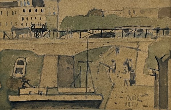 Lote anterior: Acuarela de José Gurvich, París 1954