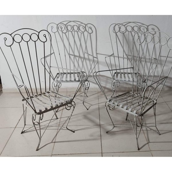 4 Sillas de Hierro Forjado Estilo Clásico para Patio