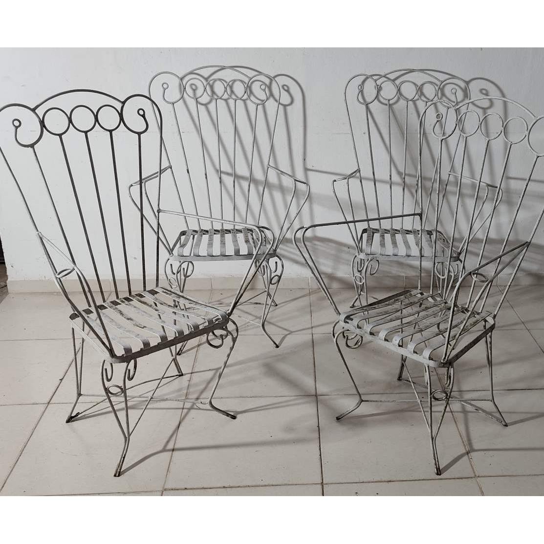 4 Sillas de Hierro Forjado Estilo Clásico para Patio