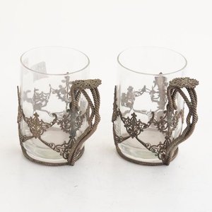 Juego de 2 Tazas de Vidrio con Montura de Plata Antigua - imagen 2
