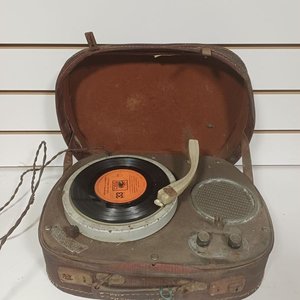 Tocadiscos Antiguo Portátil con Estuche de Cuero CBS - imagen 1