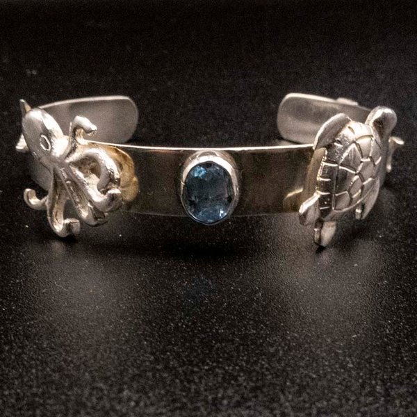 Pulsera Esclava de Plata 950 con Topacio y Dijes Marinos - imagen 1