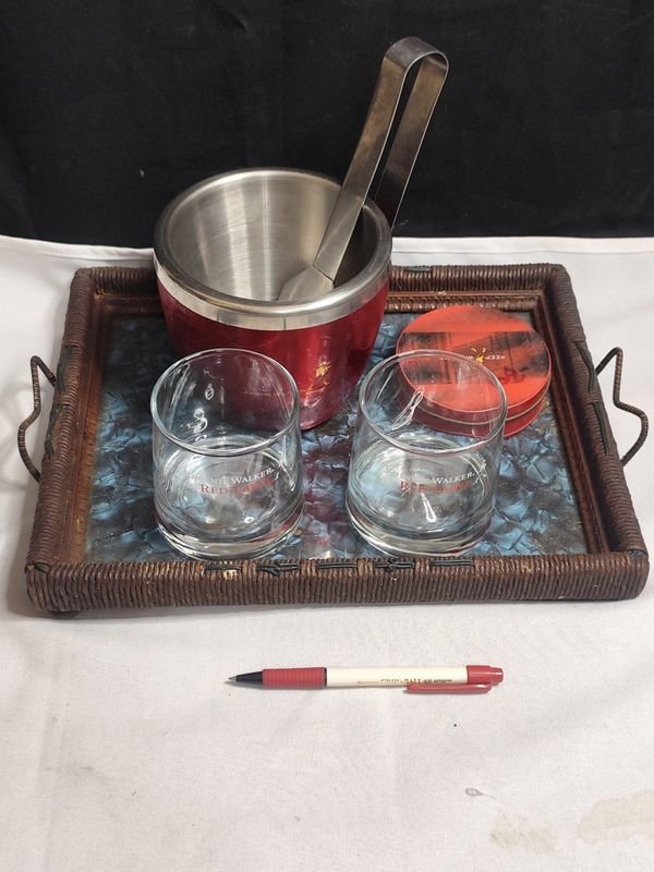 Bandeja de whisky antigua con accesorios - imagen 6