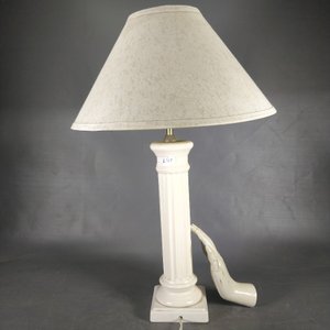 Lámpara de Mesa Cerámica Estilo Columna con Pantalla Beige - imagen 3