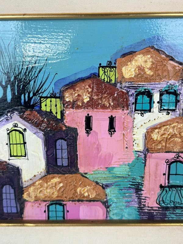 Pintura de Liny Aneff, Pueblito, Óleo sobre lienzo
