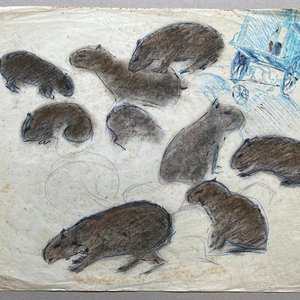 Dibujo "Carpinchos" de José Cuneo, Pastel sobre Papel - imagen 2