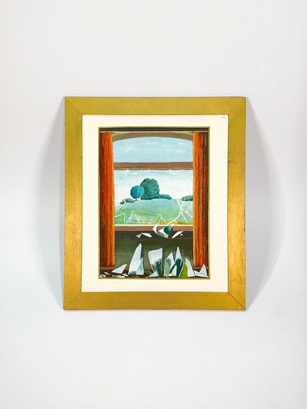 Pintura de paisaje rural con vista desde una ventana - imagen 1
