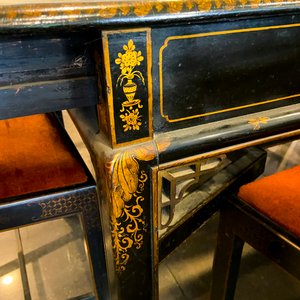 Mesa de Comedor Negra Estilo Oriental con Sillas - imagen 4