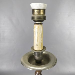Lámpara de Mesa Antigua Metal y Madera Torneada - imagen 3