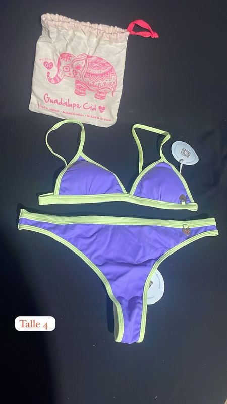 Traje de Baño Bikini Guadalupe Cid Original Talle 4 Lila y Verde Lima