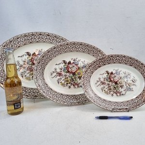 Juego de 3 Fuentes Ovaladas Harvard Empire England con Flores - imagen 2