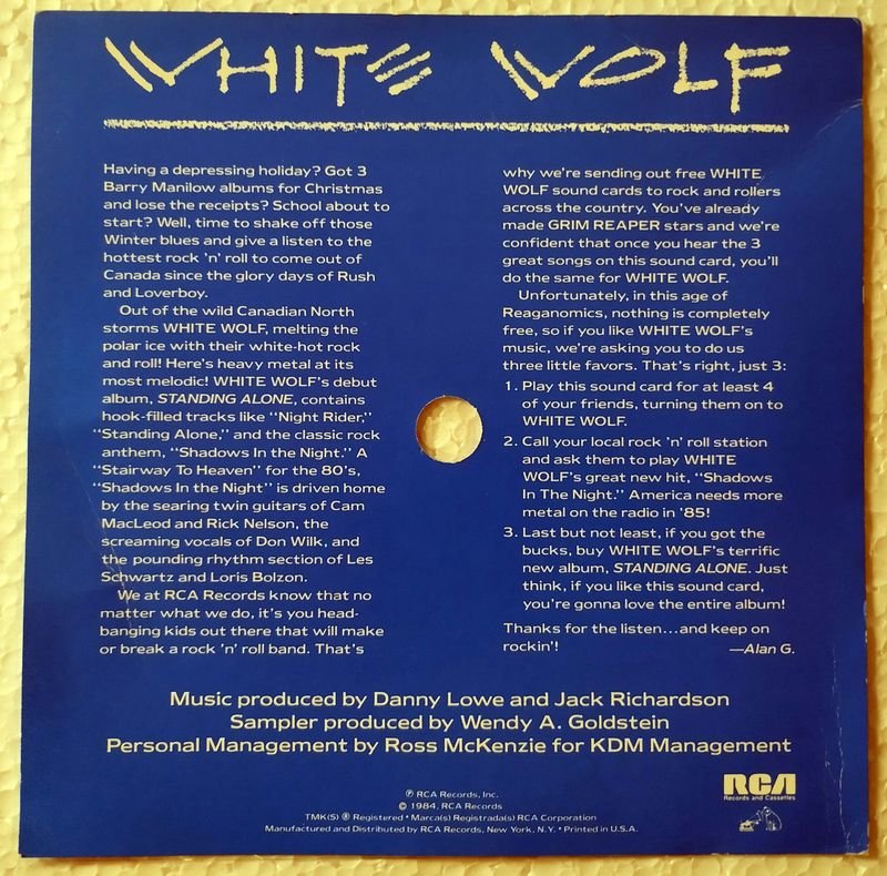 Vinilo Promocional White Wolf - Standing Alone, 1984 - imagen 2
