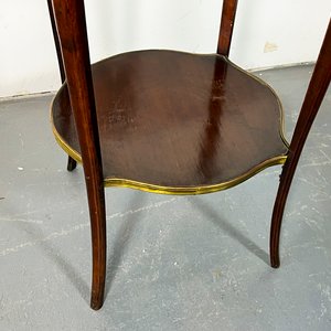 Mesa Francesa Redonda de Caoba con Mármol y Bronce - imagen 3