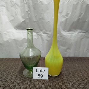 Juego de 2 Floreros: Amarillo Estilo Murano y Vidrio Transparente - imagen 1