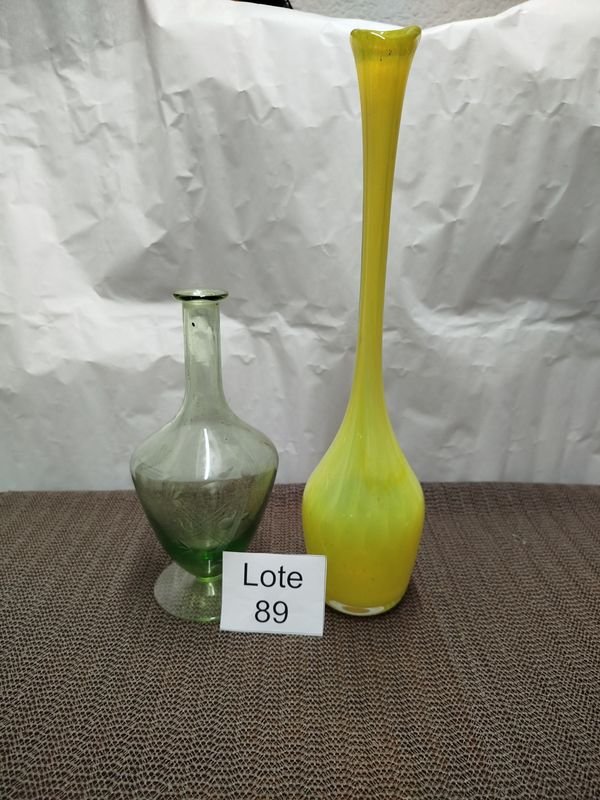 Juego de 2 Floreros: Amarillo Estilo Murano y Vidrio Transparente
