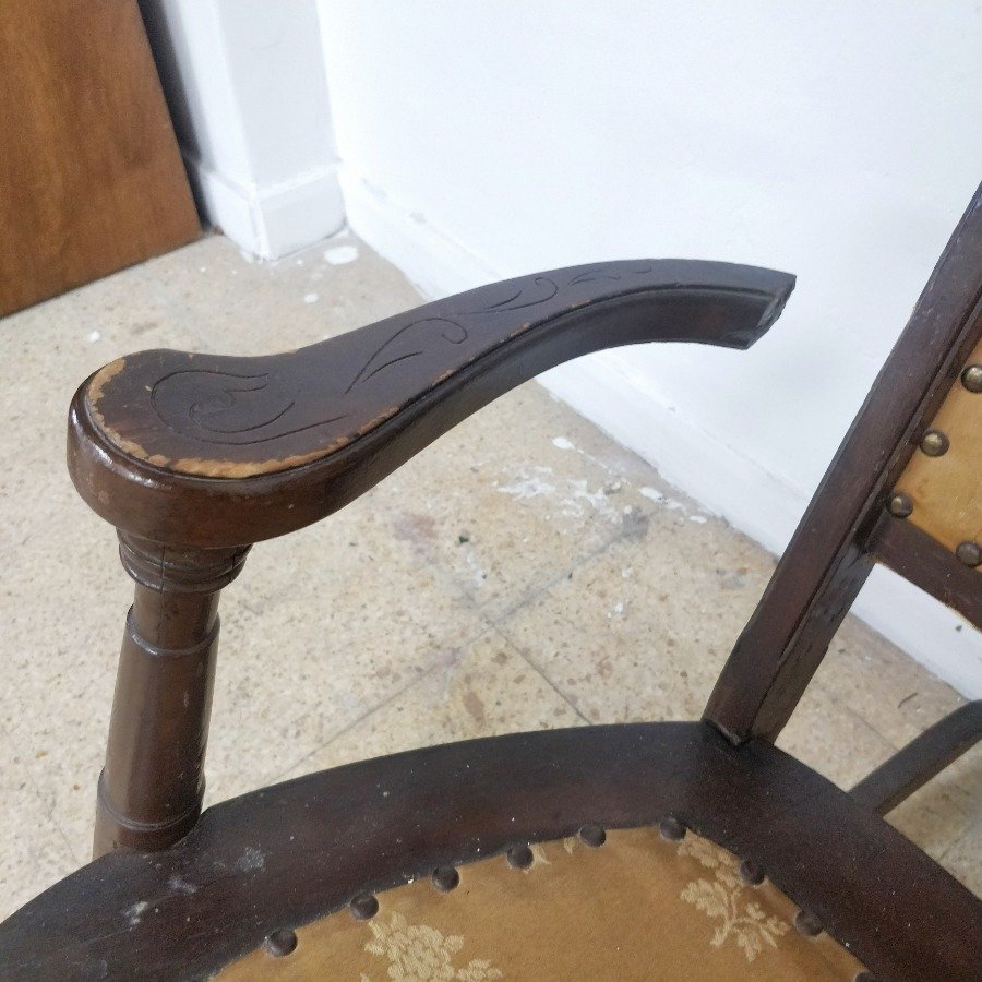 Silla de Roca en Madera Tallada con Asiento y Respaldos Tapizados - imagen 4