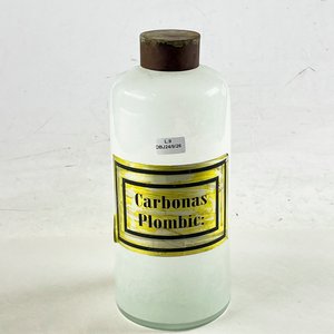 Frasco de Farmacia Antiguo "Carbonas Plumbicas" con Tapa Metálica - imagen 1