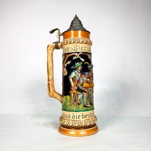 Jarra de Cerveza Alemana de Porcelana con Monograma y Tapa Metálica - imagen 2