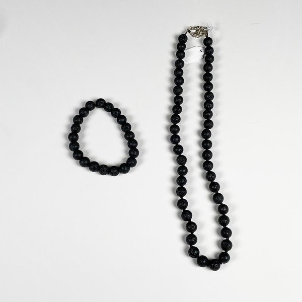 Conjunto de Collar y Pulsera de Piedra Volcánica Negra - imagen 1
