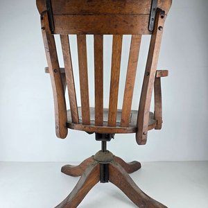 Sillón de Escritorio Antiguo de Roble con Mecanismo Giratorio - imagen 8