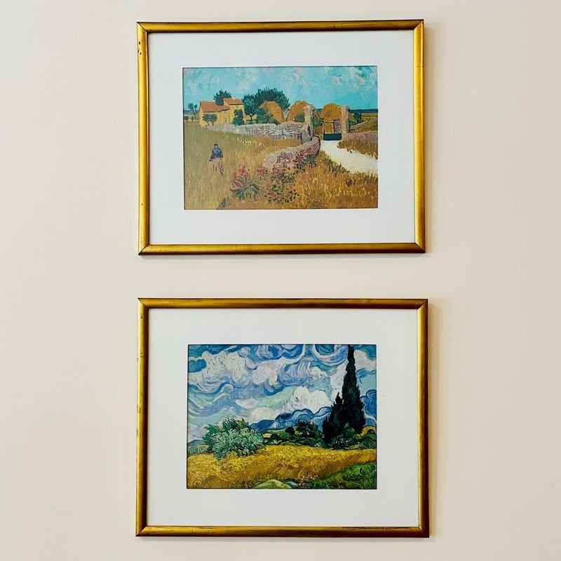 Set de 2 Cuadros con Láminas de Vincent Van Gogh y Marco Dorado