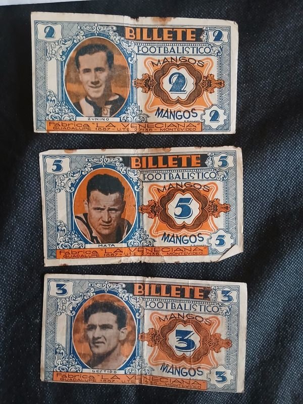 Colección Antigua de 3 Billetes "Mangos" Futbolísticos de 1934 - Fábrica La Veneciana