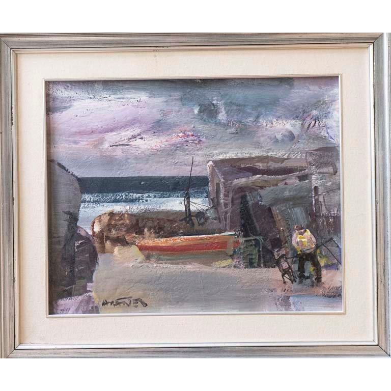 Pintura "Pueblo de Pescadores" de Nantes, Acrílico sobre Lienzo - 39 x 48 cm