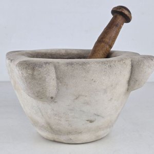 Antiguo Mortero de Mármol con Majadero de Madera - imagen 2