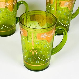 Tres jarritos de vidrio y esmalte con asas, alturas 11 cm - imagen 4