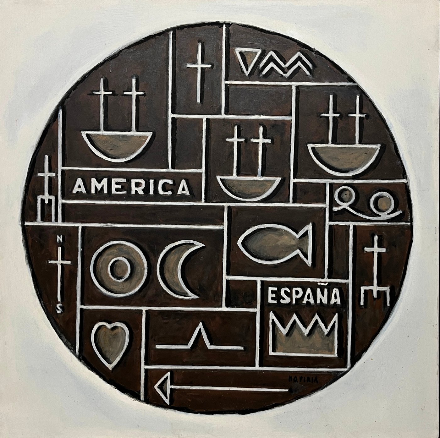Olga Piria "Moneda" Óleo sobre Tela 103x103 cm