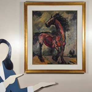 Óleo sobre lienzo "Escena Ecuestre" de Alfredo Blengio, firmado - imagen 8