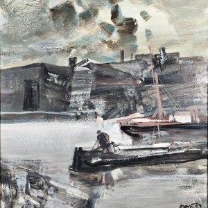 Pintura "Escena Marina" de Hugo Nantes, Acrílico sobre Fibra con Marco Dorado - imagen 4