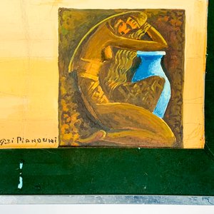 Cuadro Óleo sobre Tela: Pueblo Árabe con Dama y Jarrón - imagen 4