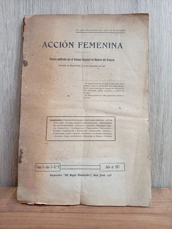 Acción Femenina Tomo 1 Año 1 N° 1 - Publicación 1917 del Consejo Nacional de Mujeres del Uruguay