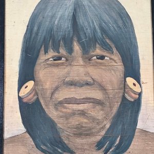 Oleo sobre Madera "E. Zárate" Retrato Indígena con Marco Blanco - imagen 7