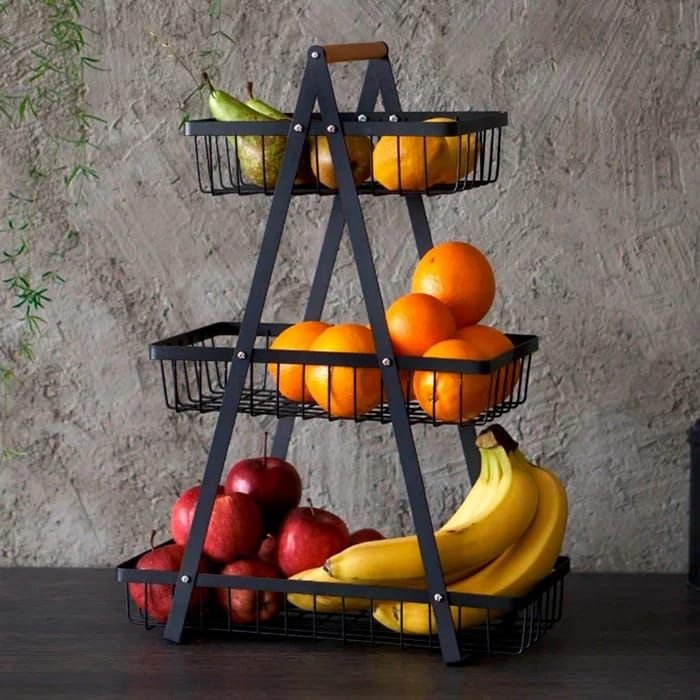 Centro de Mesa Frutero de Hierro Negro con 3 Niveles, Nuevo en Caja