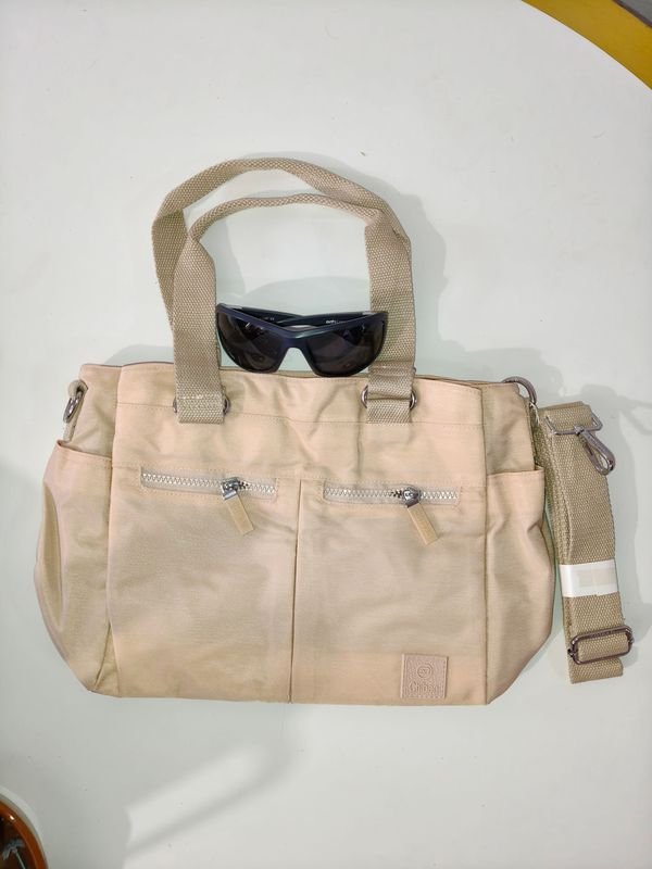 Cartera Mediana Beige de Lona con Gran Capacidad - imagen 1