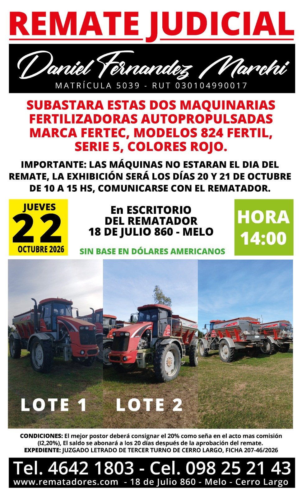 Dos maquinarias fertilizadoras autopropulsadas Fertec 824 Fertil serie 5