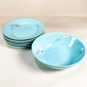 Lote siguiente: Set de 7 Platos y Bol "Olmos" Decorado Espigas Celeste