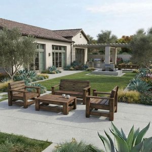 Juego de Muebles de Exterior en Madera: Mesa Ratona y Tres Bancos - imagen 4
