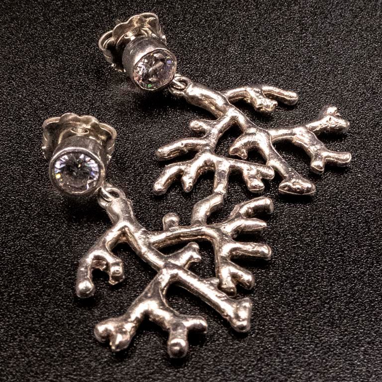 Aros de Plata 950 con Circonias - Diseño Coral