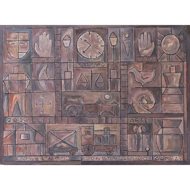 Óleo "Constructivo Bordeaux" de Garizi, 45 x 61.5 cm